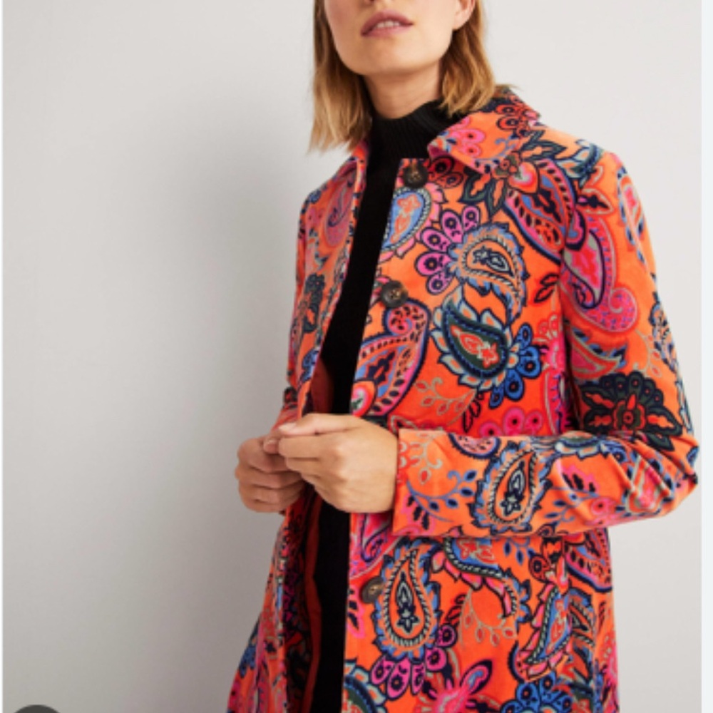 Boden Orange Paisley Trench Coat